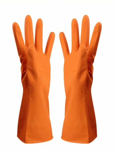 Cleaning Gloves – Orange, 1 Set | Strong, Durable, Waterproof Gloves for Kitchen, Dishwashing, Bathroom & Multi-Purpose Cleaning