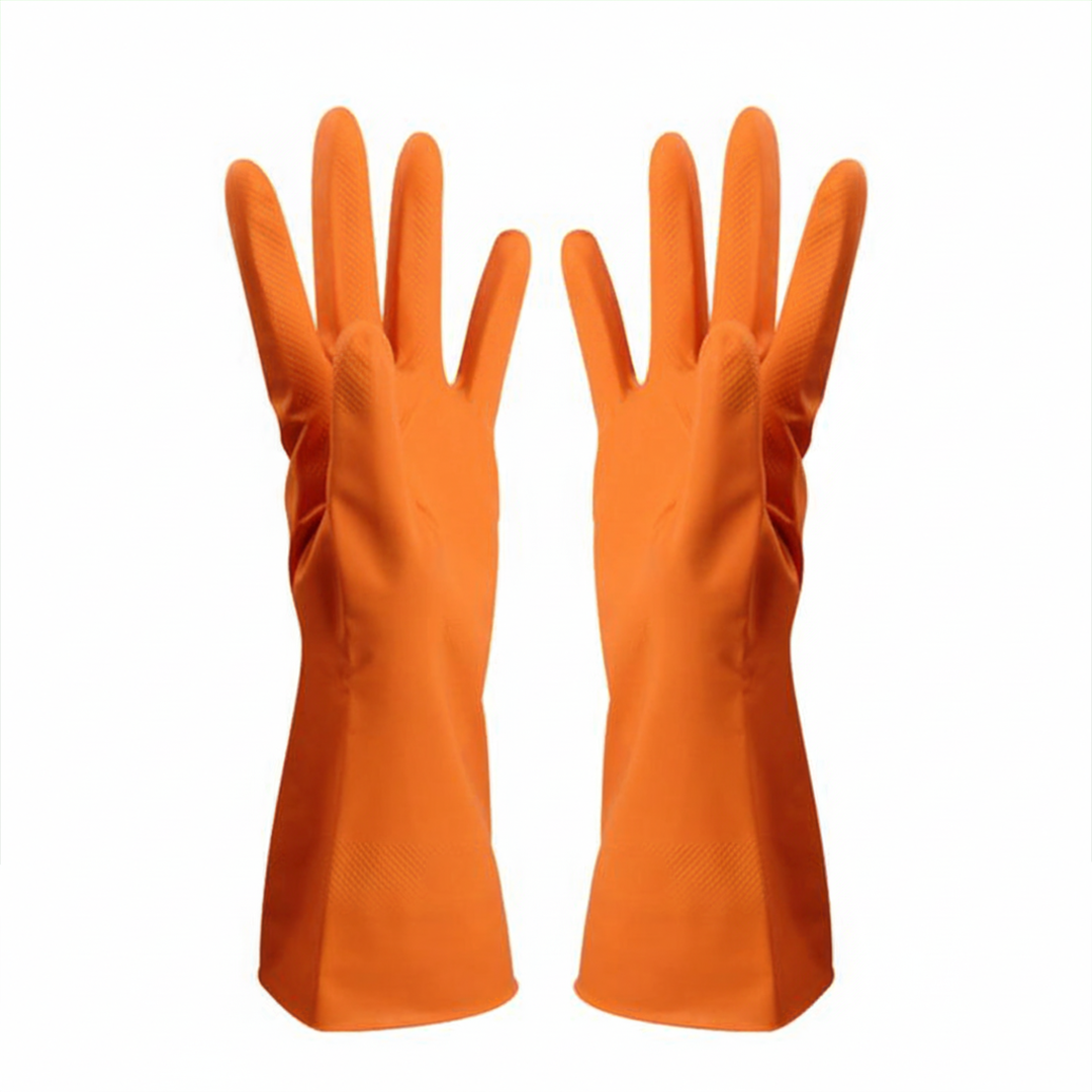 Cleaning Gloves – Orange, 1 Set | Strong, Durable, Waterproof Gloves for Kitchen, Dishwashing, Bathroom & Multi-Purpose Cleaning