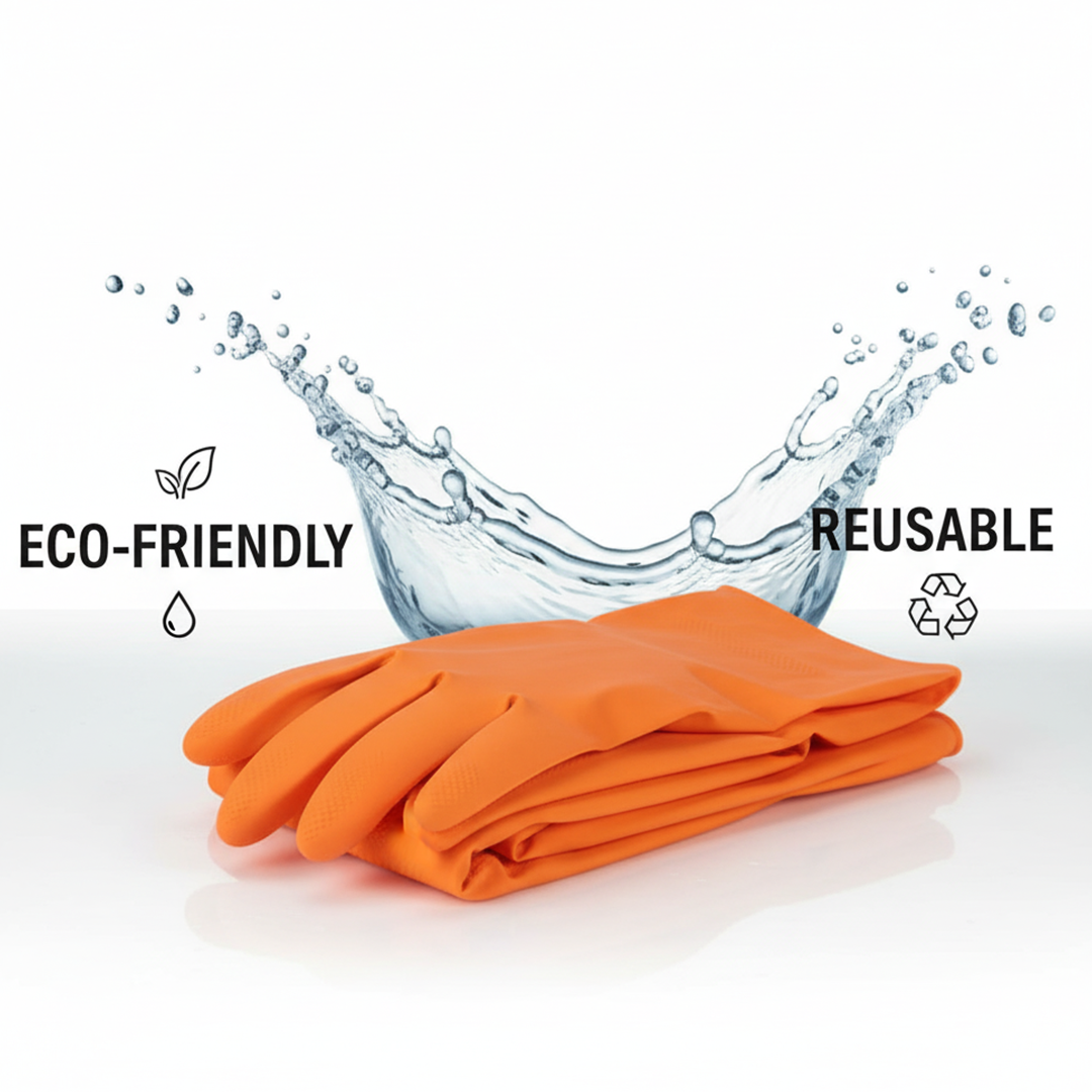 Cleaning Gloves – Orange, 1 Set | Strong, Durable, Waterproof Gloves for Kitchen, Dishwashing, Bathroom & Multi-Purpose Cleaning - Image 3